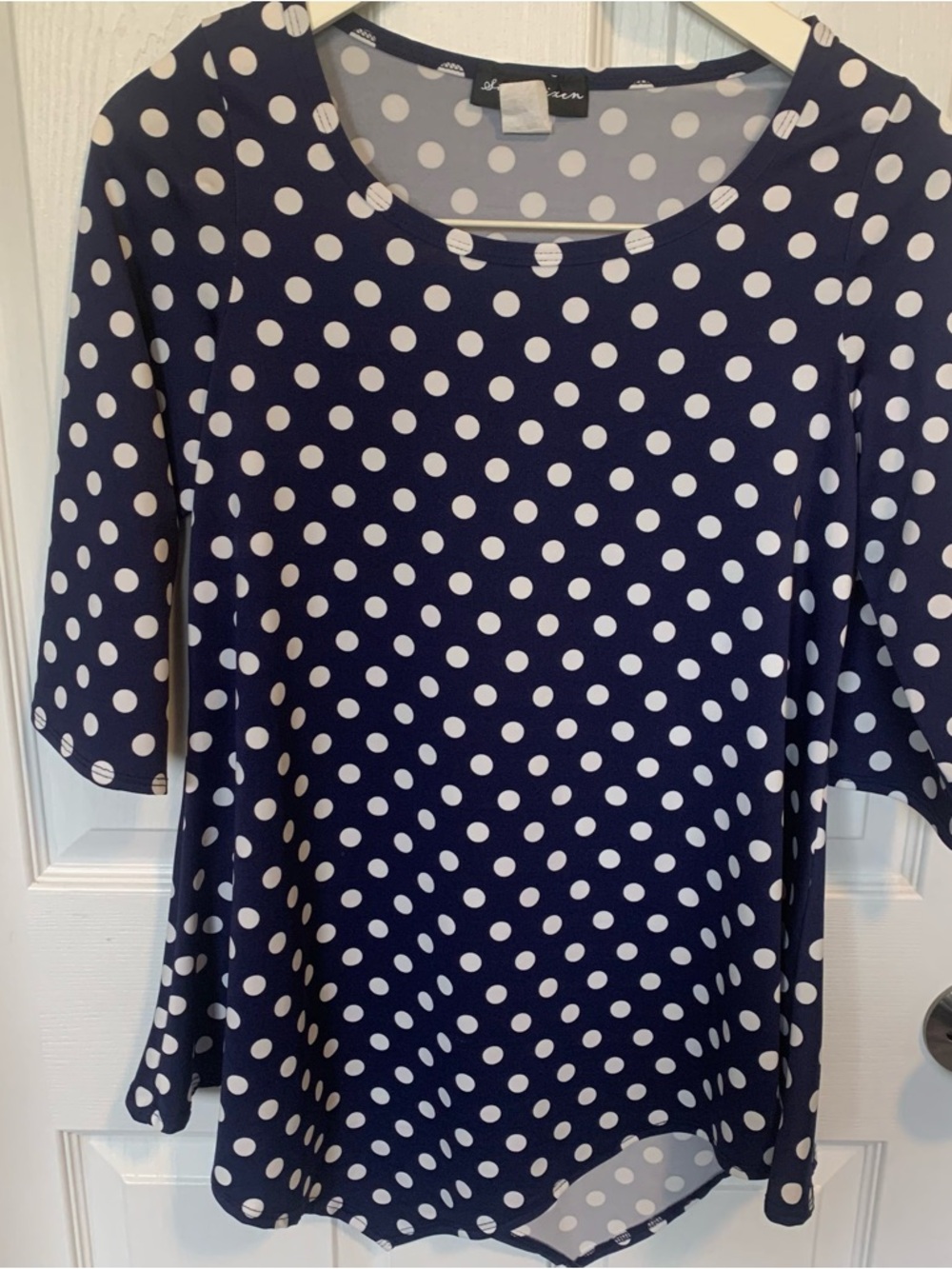 Star Vixen Navy and White Polka Dot Scoop Neck Top
